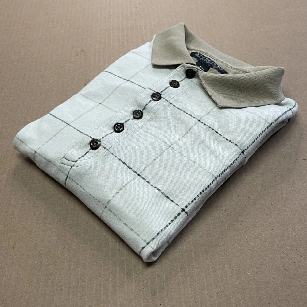 VTN Structure Men's L Rugby Shirt‎ Ivory & Khaki Y2K Grunge Fit 6 Button Closure